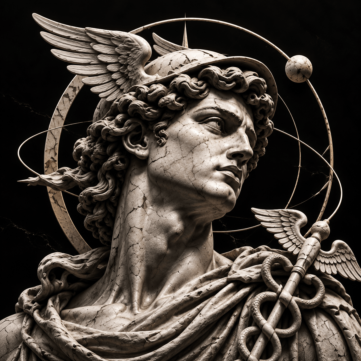 Hermes, marble statue portrait