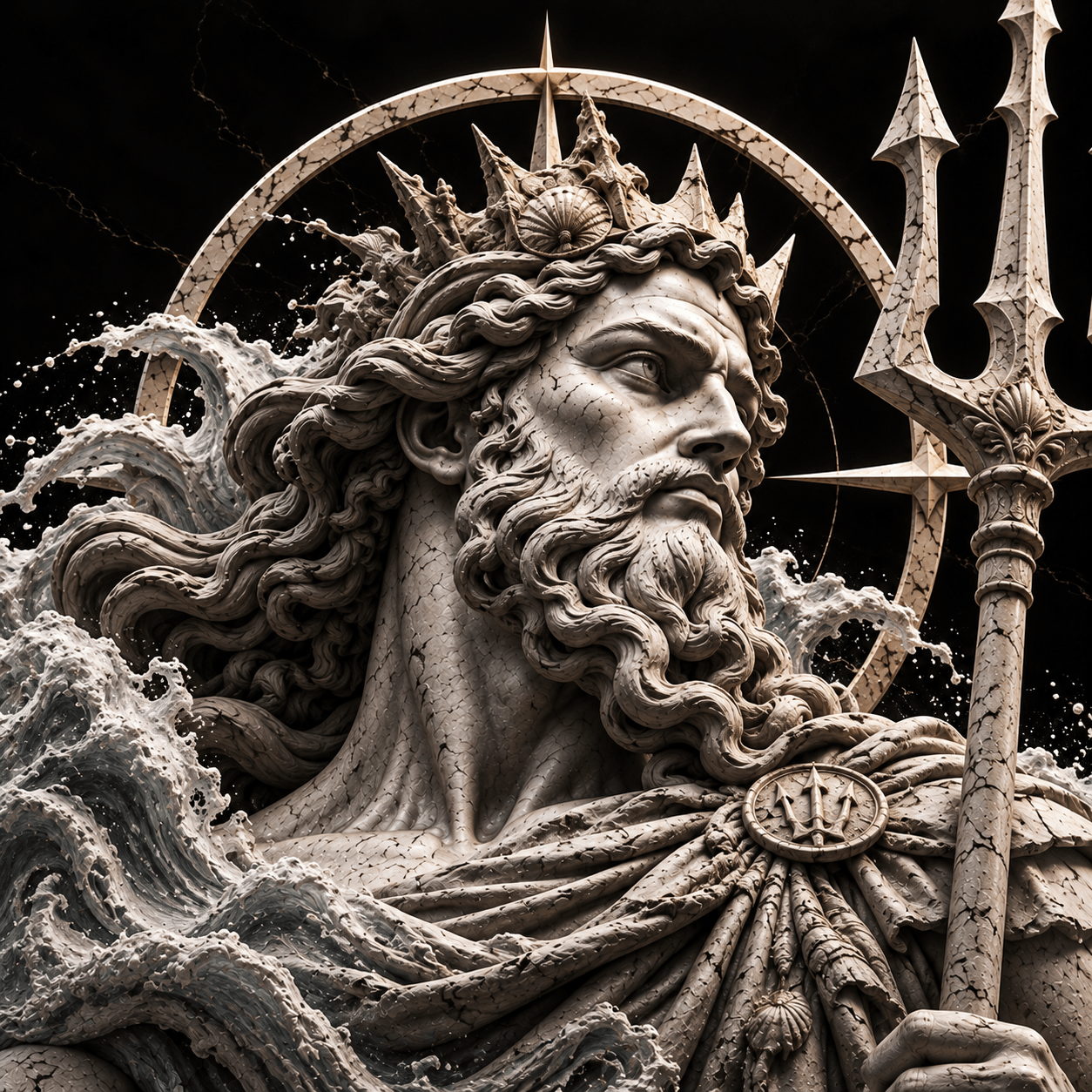 Poseidon, marble statue portrait