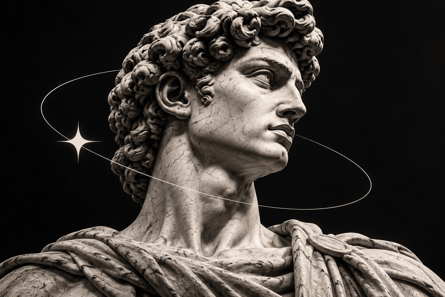 Marble statue of Apollo with an orbit and a star